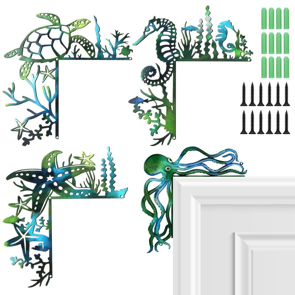 4304 4 Pcs Ocean Door Frame Decoration Set Metal Octopus Sea Turtle